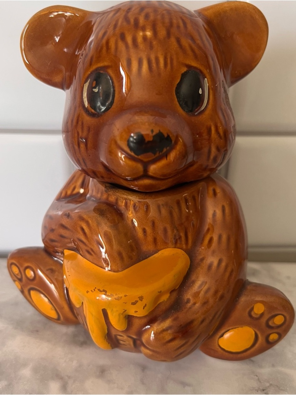 Vintage Ceramic Teddy Bear Honey Jar | Honey Bear Glazed Pottery